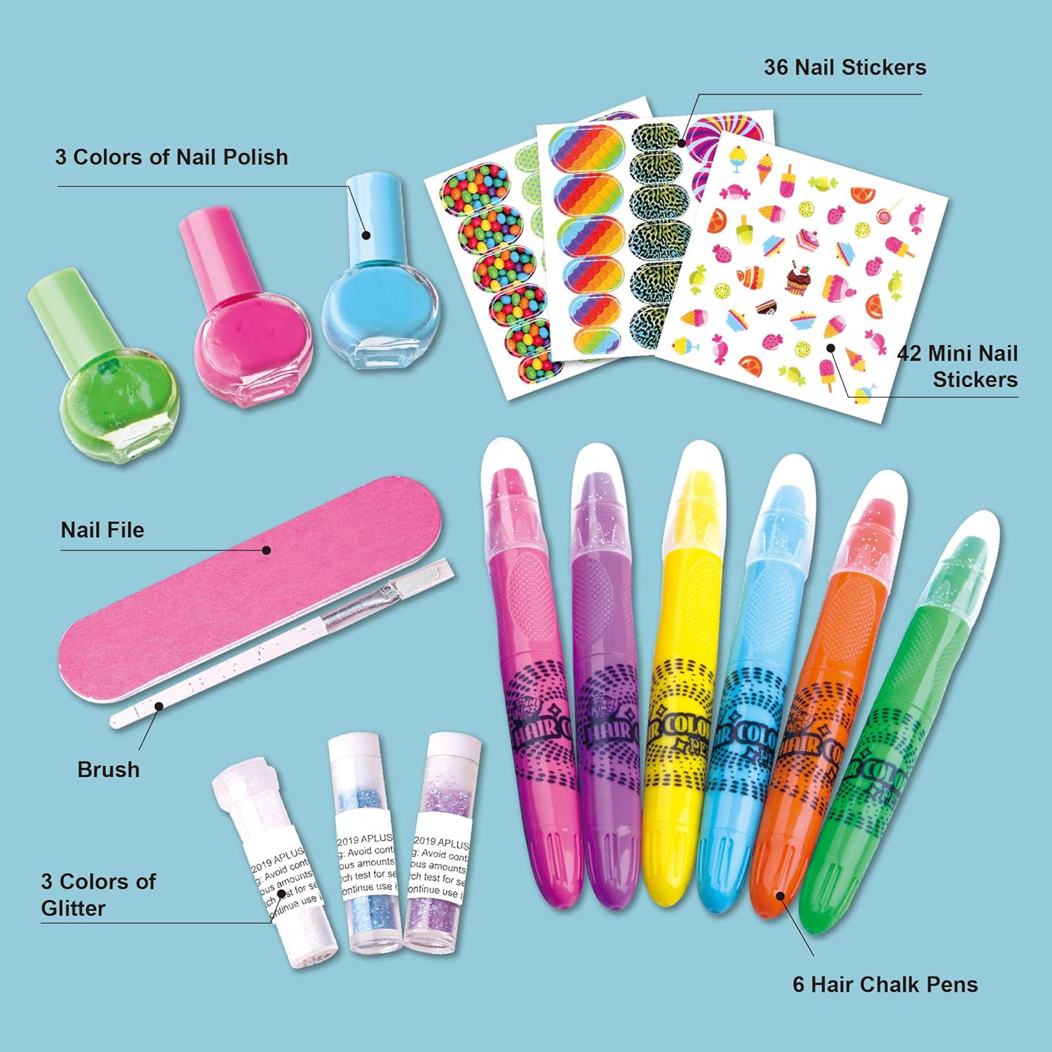 Hair Color and Nail Art Combo Kit for Girls, Funkidz Peel-off Nail Polish 3 Colors and 6 Colors Hair Chalks Ultimate Set Ages 8+ Suitable for Party Cosplay Halloween Christmas: Beauty