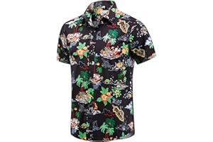 EUOW Men's Hawaiian Shirt Short Sleeves Printed Button Down Summer Beach Dress Shirts