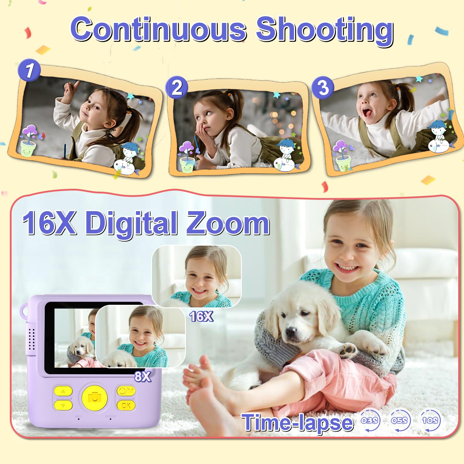 Instant Print Camera for Kids - 1080P HD Instant Print Photo - Christmas Birthday Gifts for Age 4 5 6 7 8 9 10 Girls Boys - Portable Toy with 3 Rolls Photo Paper, 5 Color Pens, 32GB Card - Purple