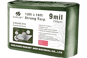 Hanjet Multi Purpose Tarp 12' x 16' 9-mil Thick Waterproof Camping Tents Tarps Poly Tarpaulin Green