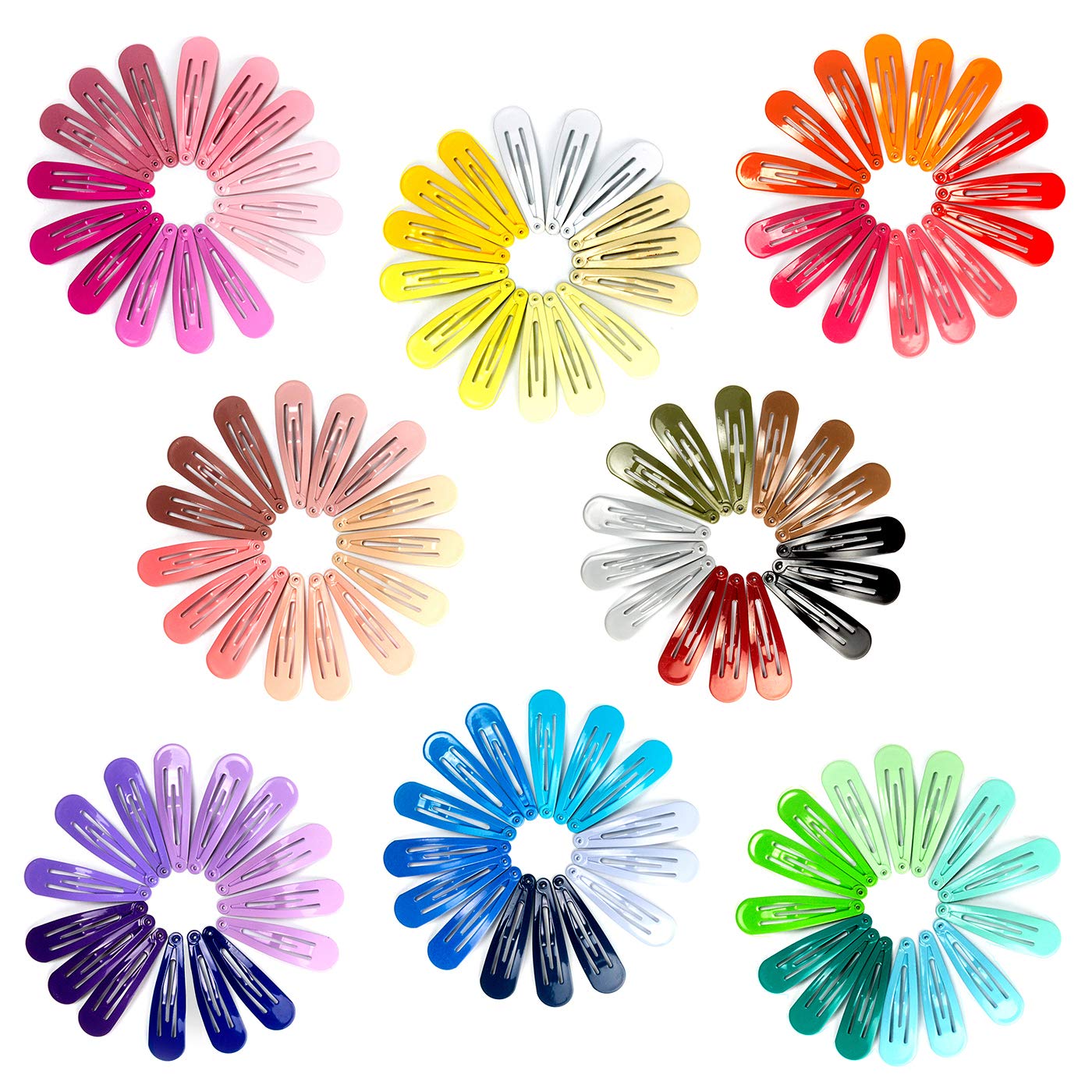 120Pcs Snap Hair Clips, 2 Inch Metal Barrettes in 40 Assorted Color, No Slip Cute Solid Candy Color Hair Accessories for Girls, Women, Kids Teens or Toddlers : Beauty
