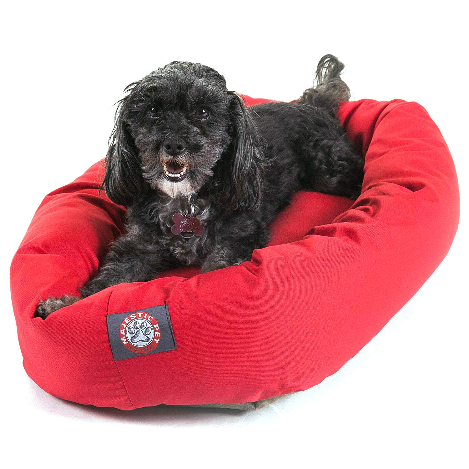 Majestic Pet 24 Inch Bagel Calming Dog Bed Washable – Cozy Soft Round Dog Bed with Spine Support for Dogs to Rest their Head - Fluffy Donut Dog Bed 24x19x7 (Inch) - Round Pet Bed Small – Red