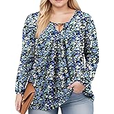 VISLILY Womens-Plus-Size-Dressy-Tops Trendy Keyhole Crewneck T Shirts Casual Long Sleeve Tunics Flowy Pleated Blouses XL-5XL