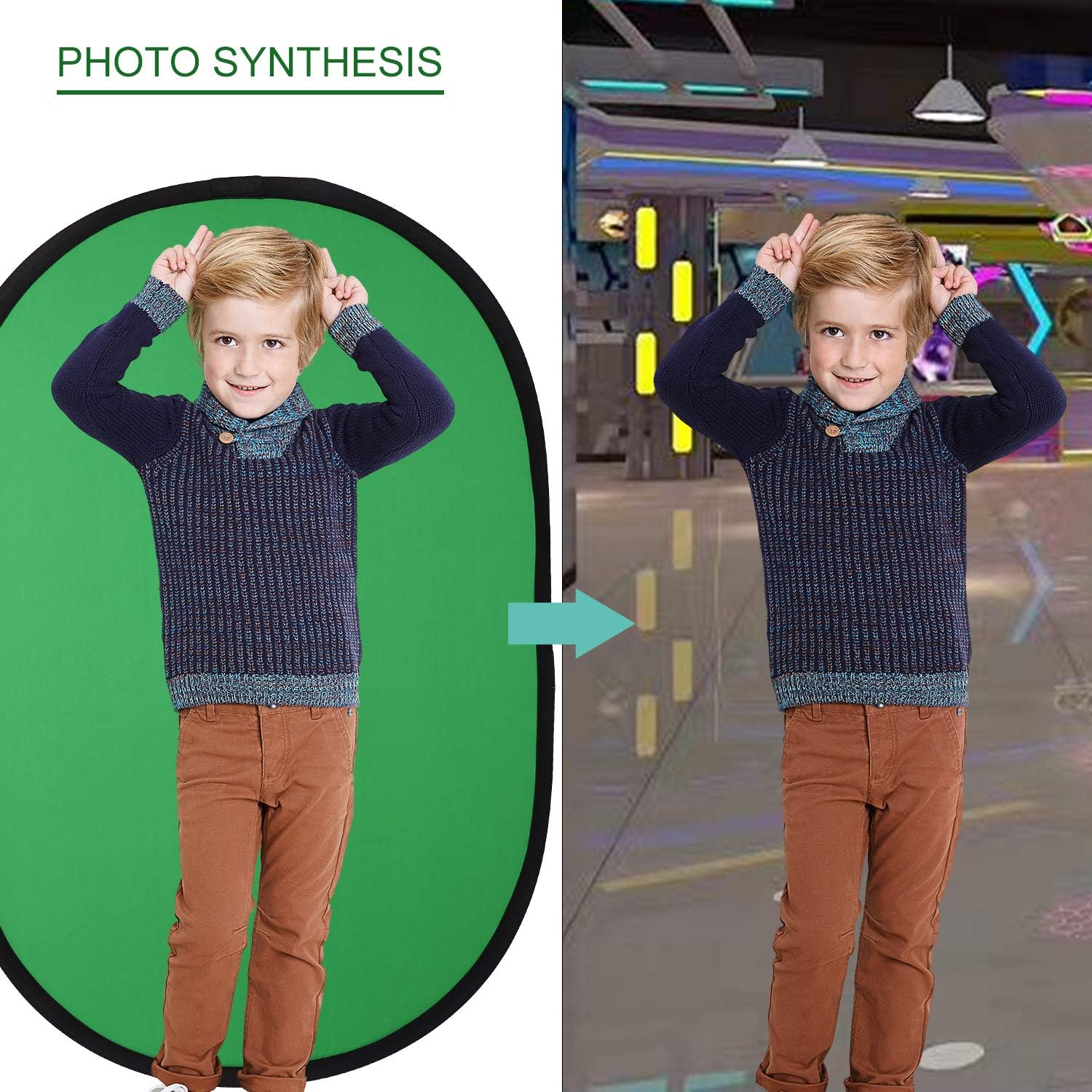 Konseen Chromakey Green Screen Pop Up Background Portable Backdrop 150x200cm/ 4.9x6.6FT Collapsible Blue Green 2 in 1 for YouTube Video Editing - Image 5
