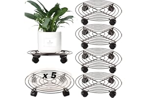 PLANTERHOMA 5 Packs Large Metal Plant Caddy with Wheels 13” Heavy-duty Iron Rolling Plant Stands Coaster with Casters Garden Dolly Flower Pot Mover Rollers Indoor Outdoor, Brown
