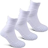 JHM mens Thick Protective Sport Cushion Basketball Compression Athletic Socks, 3 Pairs White, 6-13