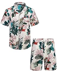COOFANDY Mens Hawaiian Floral Set Tropical Button