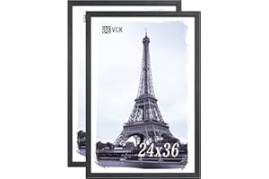 VCK 24x36 Poster Frames 2 Pack, Black Solid Wood Picture Frame, Textured Exclusive Wall Gallery Frame