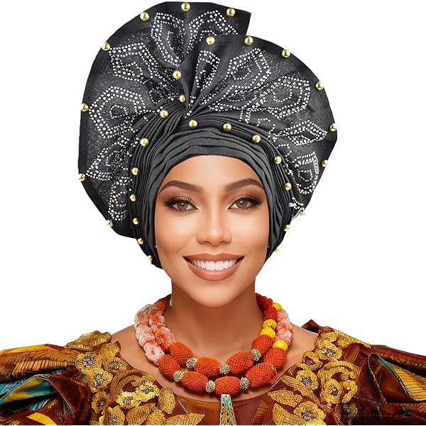 Gold Auto Gele Already Made Headtie African Nigeria for  display picture 2