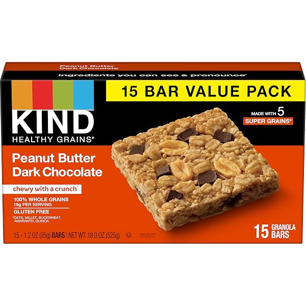 KIND HEALTHY GRAINS BARS, PEANUT BUTTER DARK CHOCOLATE, 1.2 OUNCE, 60 COUNT, GLUTEN FREE