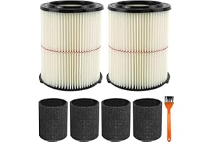 ATXKXE 2 Pack 38754 Replacement Filters Fit for Craftsman CMXZVBE38754 fit 5-20 Gallon shop vacuum with 4 Pack Foam Sleeves and 1 Pack Brush