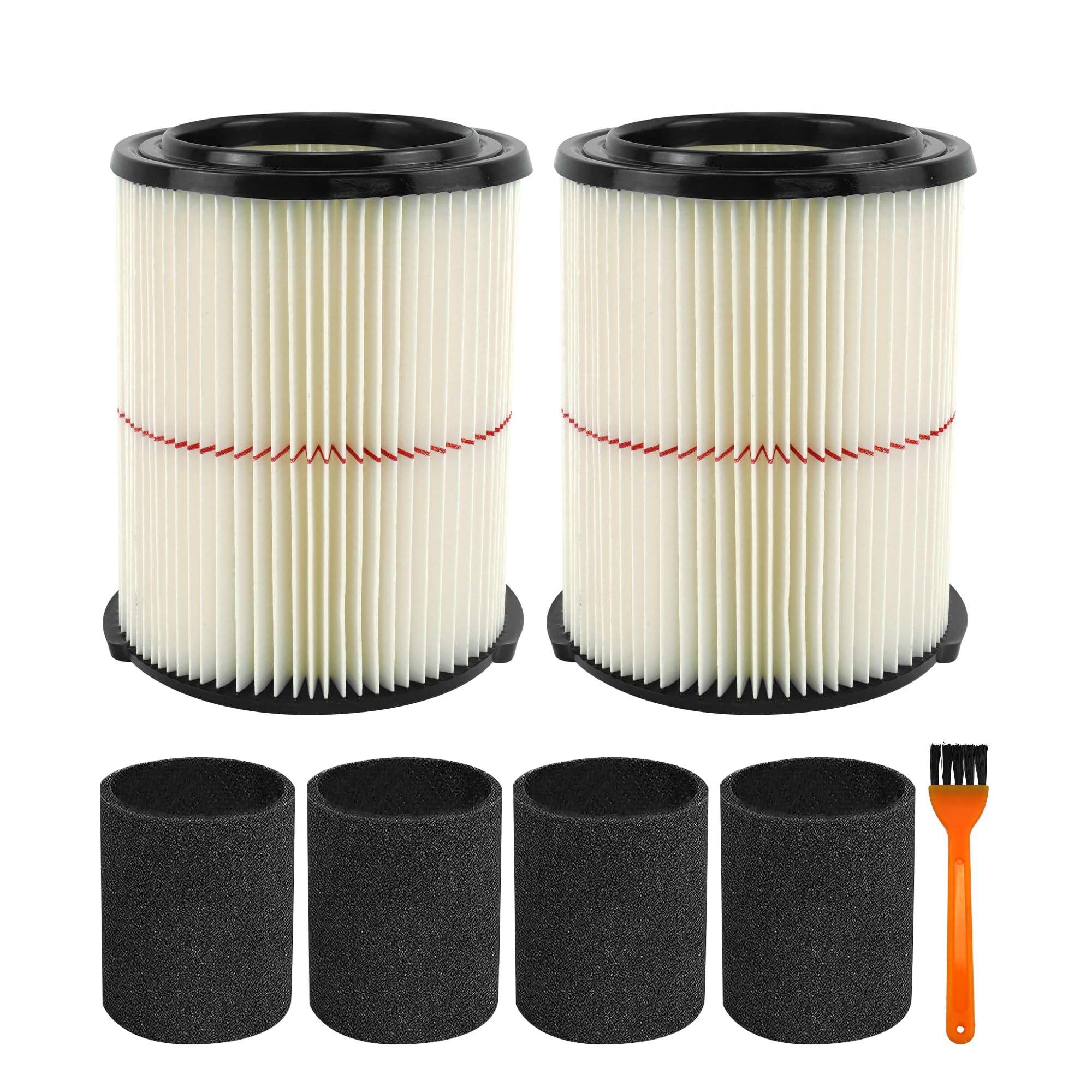 Photo 1 of 2 Pack 38754 Replacement Filters Fit for Craftsman CMXZVBE38754 fit 5-20 Gallon shop vacuum with 4 Pack Foam Sleeves and 1 Pack Brush
