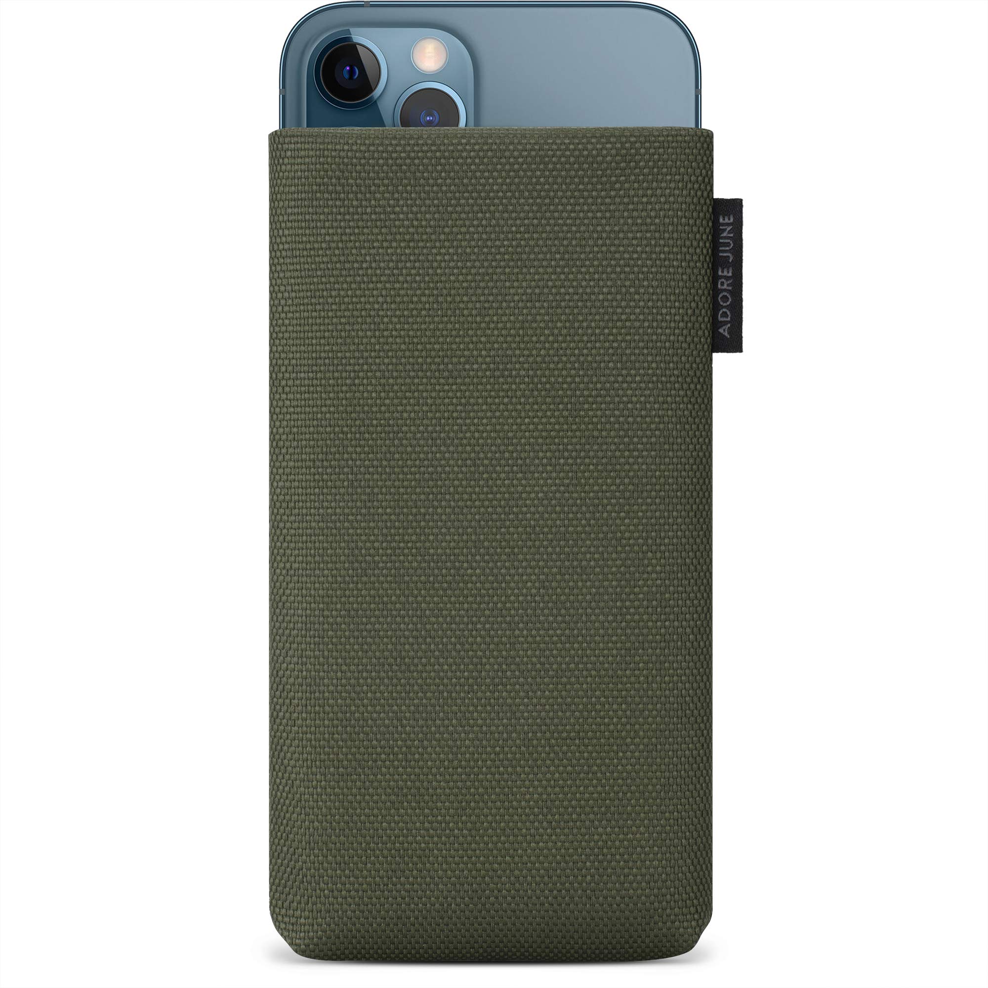Adore June Mobile Phone Case Classic Recycled Olive Green Compatible with iPhone 13 / iPhone 13 Pro/iPhone 12 / iPhone 12 Pro, Modern Sustainable R-PES Fabrics, Made in Europe
