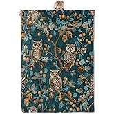 ICAAV Owl Tree Flannel Blanket 50x60in, Vintage Forest Throw with Brown Owls on Teal Botanical Branches, Soft Lightweight Blankets for Nature Lovers, Woodland Decor, Animal Gifts