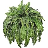Artificial Ferns for Outdoors 96 Fronds Large Fake Boston Fern UV Resistant Faux Ferns Plant Look Real Silk Greenery for Front Porch Planter Home Indoors Garden Decor, Floor-Standing or Hanging