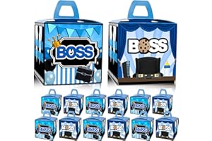 HAPPARTY BOSS Party Favor Boxes 12 PCS,Blue BOSS Boy BABY Gift goodie boxes, boss birthday favor candy treat boxes, boss 1st 