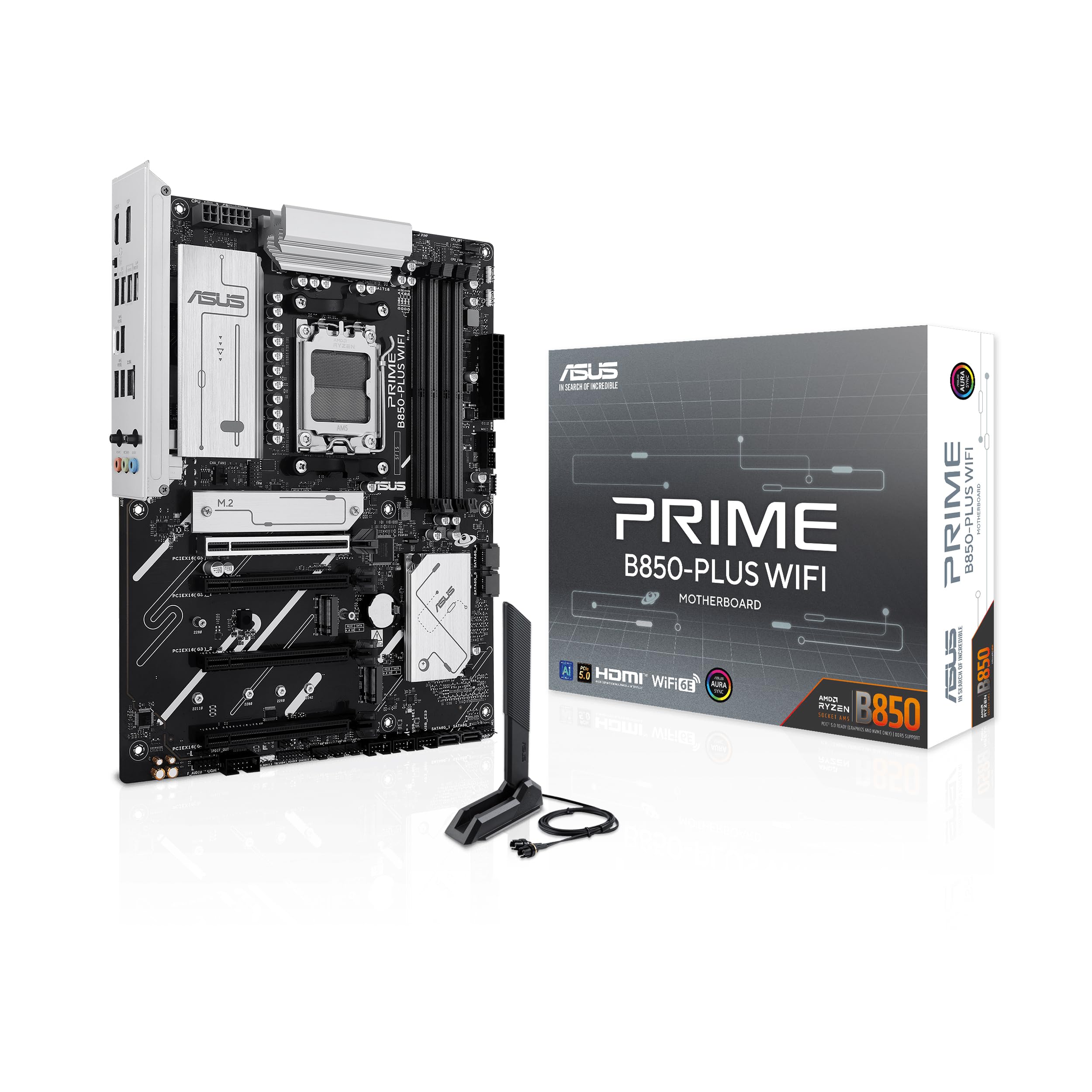Photo 1 of ASUS Prime B850-PLUS WiFi AMD AM5 AMD B850 ATX Motherboard, DDR5, PCIe 5.0 Ready, 3X M.2, Wi-Fi 6E, 2.5Gb LAN, DisplayPort, HDMI™, USB 10Gbps Type-A & Type-C®, BIOS Flashback™, Aura Sync, AI Advisor