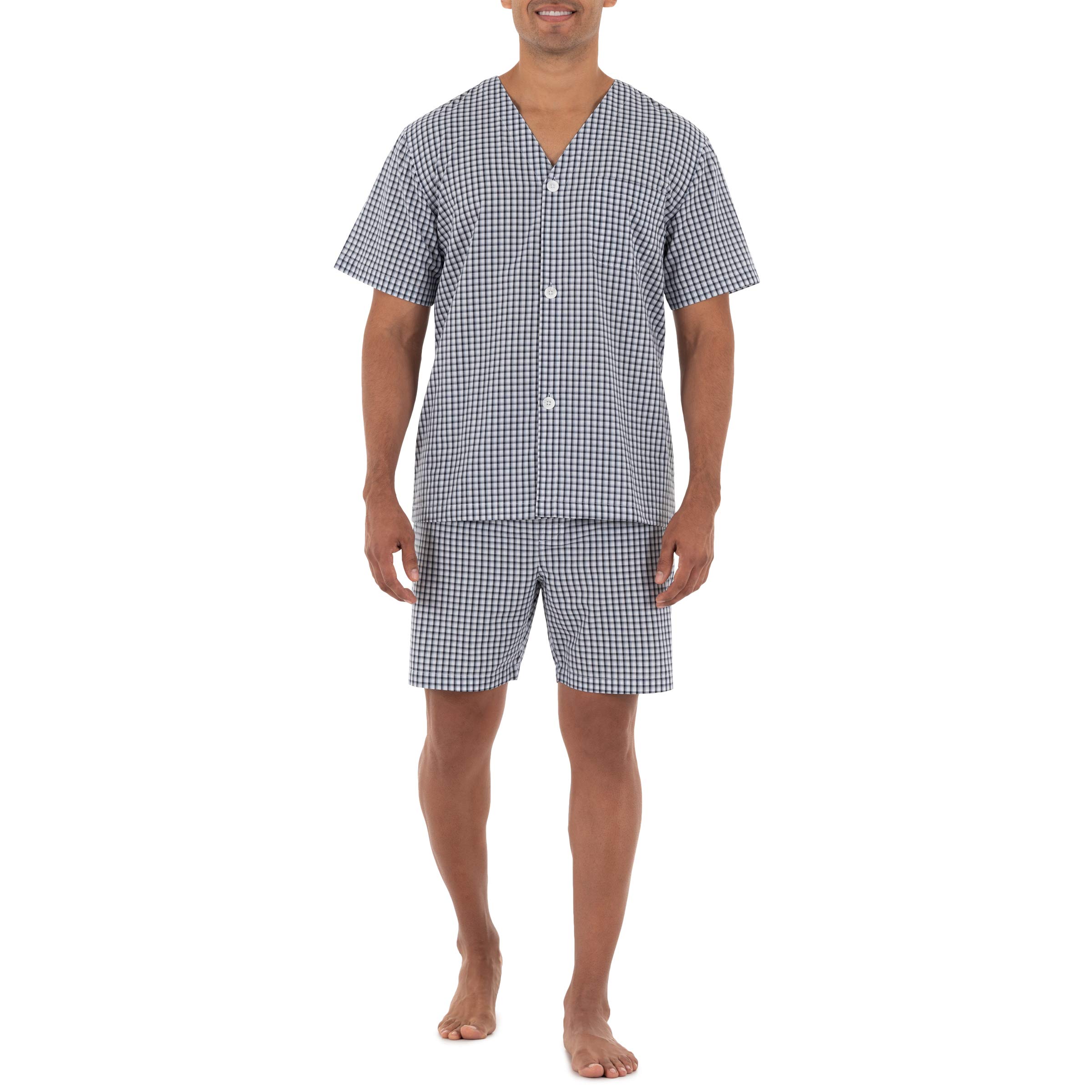 Photo 1 of Fruit of the Loom Men's Plaid Broadcloth Short Sleeve Pajama Sleepwear, blue, 5XL