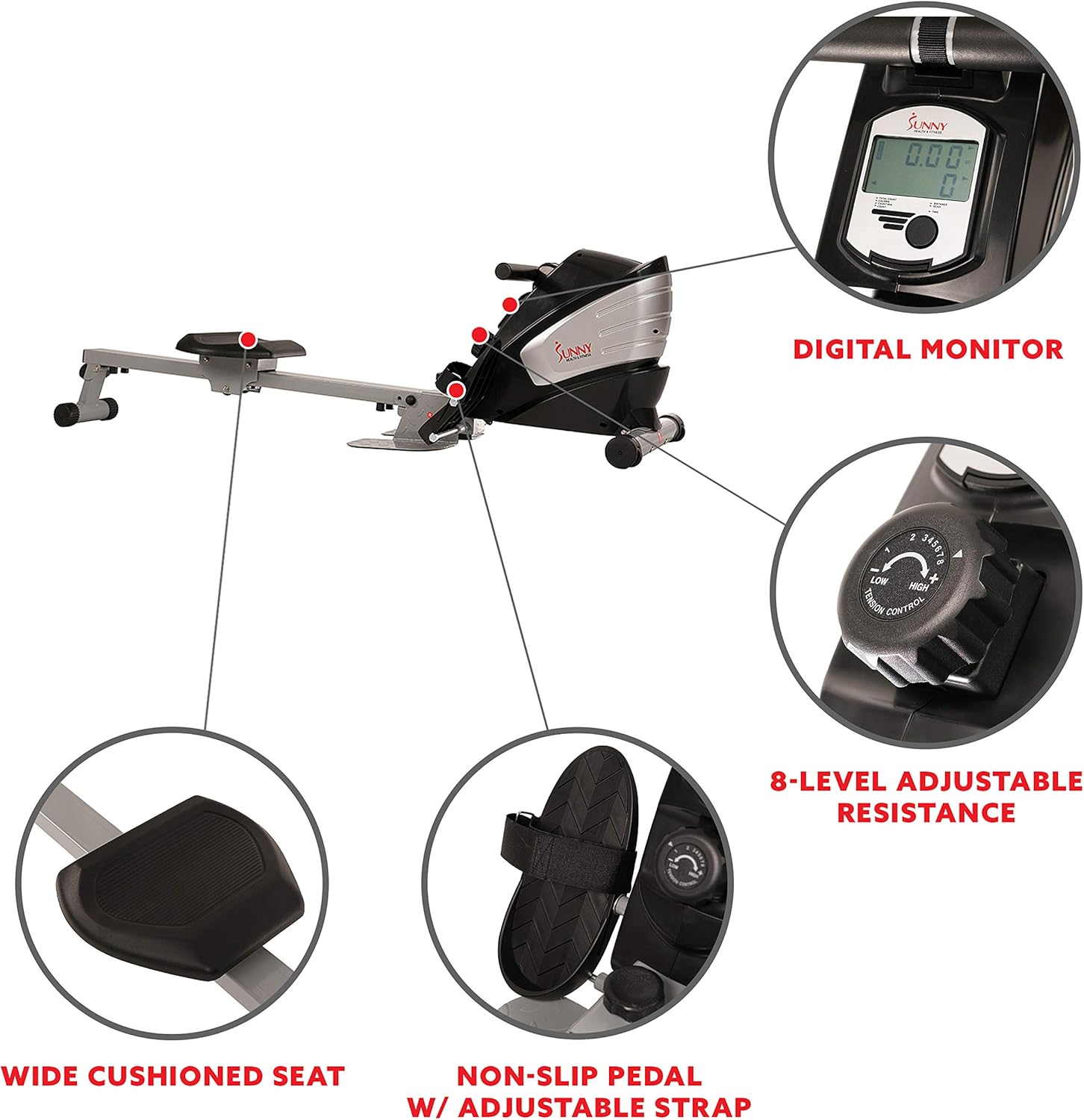 sunny dual function magnetic rowing machine