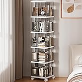 Rotating Bookshelf Tower, 360-Degree rotating bookshelves, Small Space Spinning Bookshelf with Wheels, Revolving Bookcase Suitable for Bedrooms, Living Rooms, Studies and Offices (Grey,5Tier)