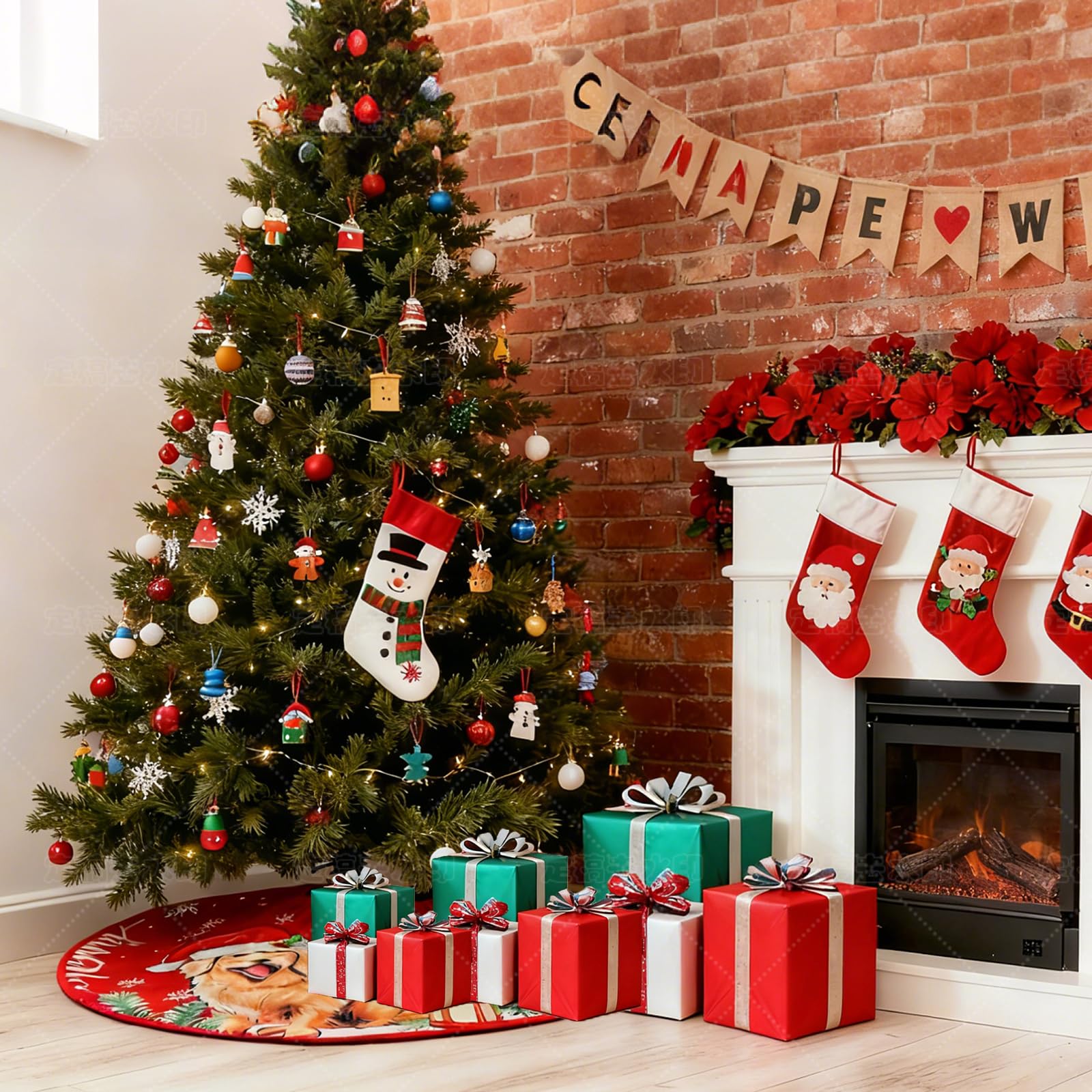 Aqlithle Christmas Tree Skirt, 30 Inches Tree Mat, Dog and Tree Round Xmas Cover for Xmas Indoor Outdoor Home Holiday Merry Christmas Party Christmas Tree Decoration