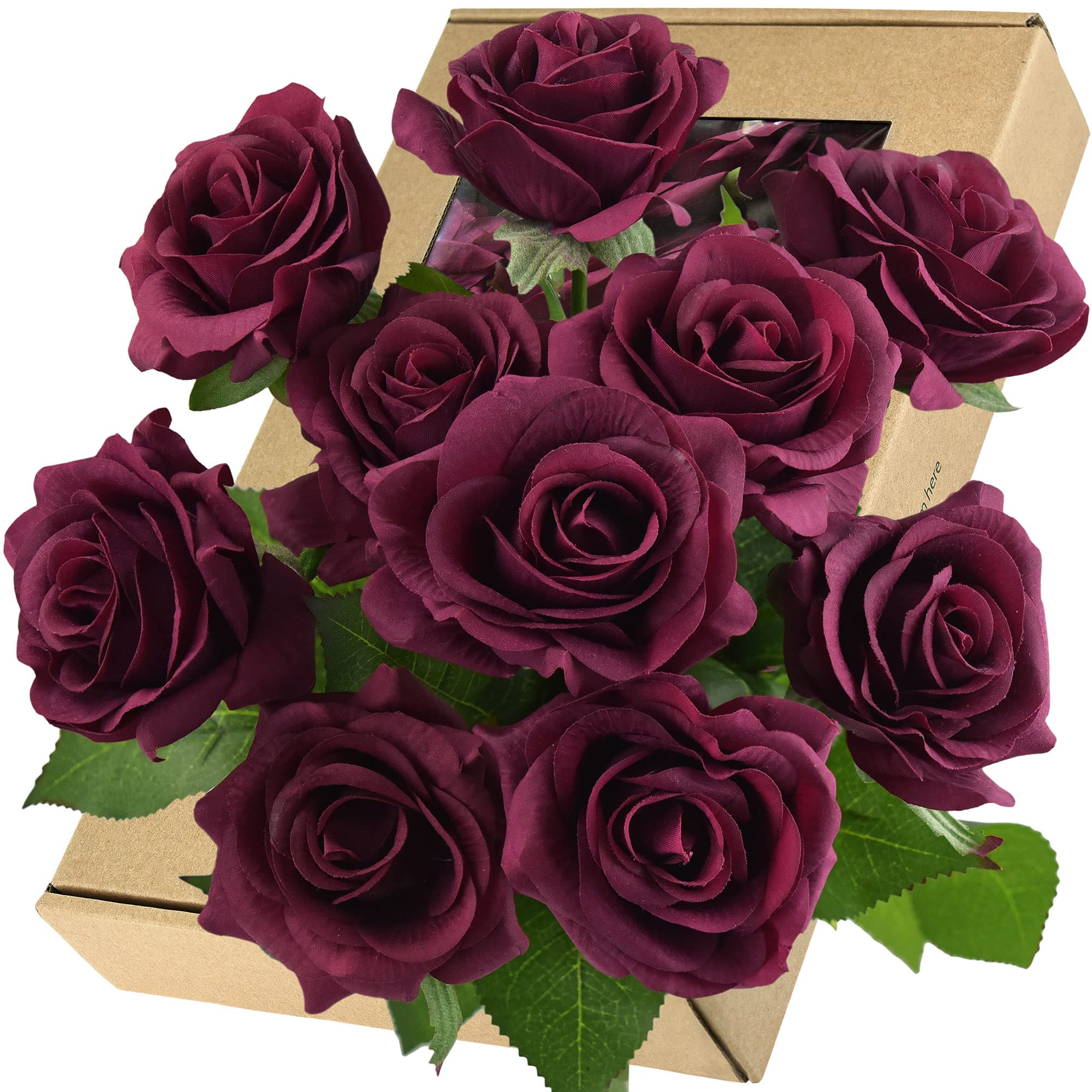 FiveSeasonStuff 10 Stems Real Touch Roses Artificial Flower Silk Roses ‘Petals Feel and Look like Fresh Roses' Bouquet of Flowers Floral Arrangements (Pansy Purple)