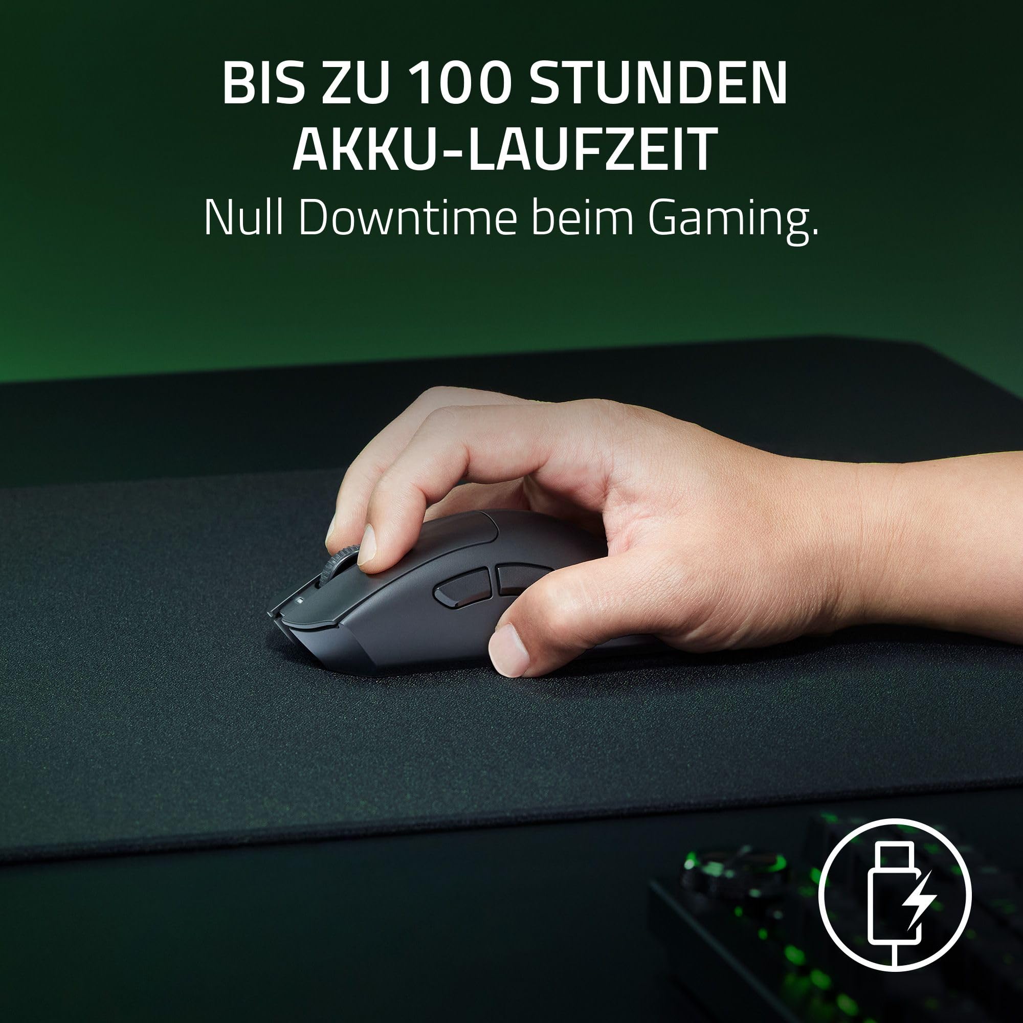 Razer DeathAdder V3 HyperSpeed - Ultra leichte kabellose ergonomische E-Sport Gaming-Maus mit 26K DPI (55g leicht, Soft-Touch-Beschichtung, 100 Stunden Laufzeit, HyperSpeed mit 8K Hz) Schwarz 4