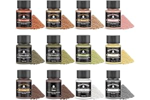 CHANGTIKEJI Mica Powder 12 Colors Pearlescent Pigment - for Resin Epoxy, Soap Making, Nail Polish, Lip Gloss, Eye Shadow, Bath Bomb, Slime & Candle - 10g Each Bottle(Mica Iron Metal Hues)