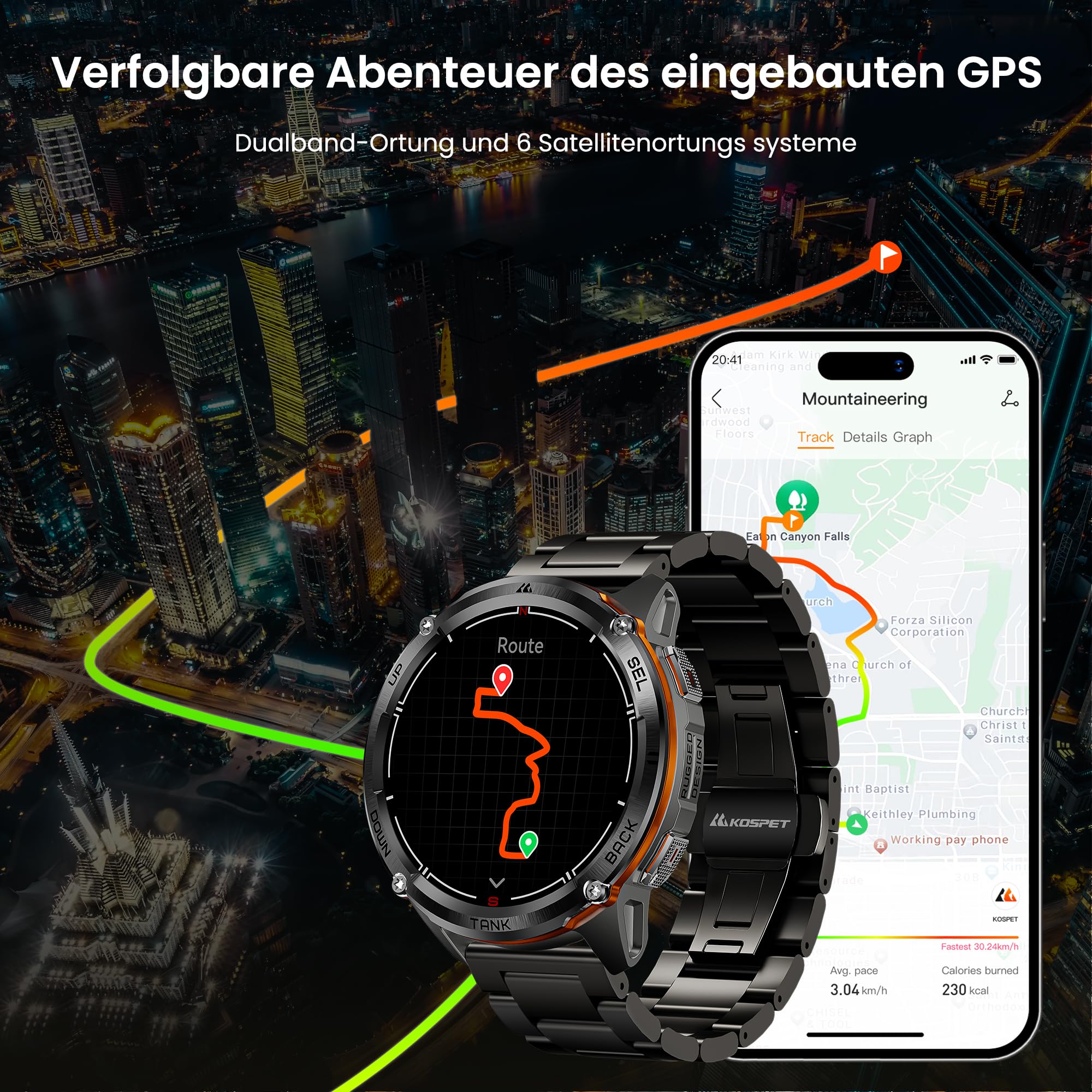KOSPET Tank T3 Ultra 2 GPS Smartwatch Herren, 2 Bänder, für Android/iPhone 4
