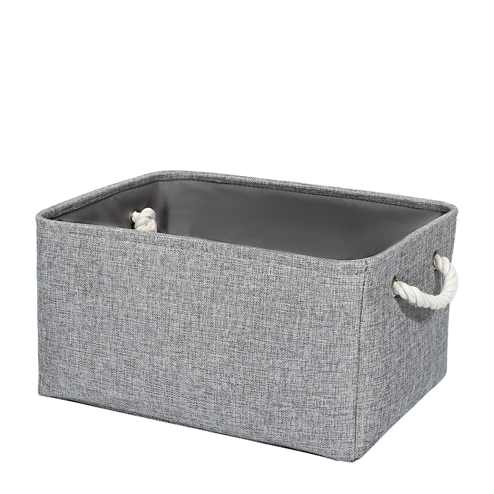CREADARD Small Storage Box with Cotton Handles, Fabric Foldable Linen Canvas Wardrobe Storage Baskets for Living Room, Laundry Room, Kids Room and Bedroom (Grey 1pcs)