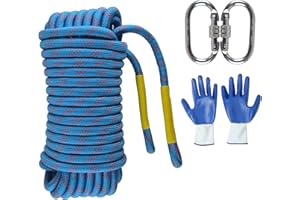 JIUXQT 16mm 48Ft/15m Climbing Rope Strong Rope Tree Climbing Gear Static Climbing Rope Arborist Equipment Rock Climbing Heavy Duty Tree Stand Camping Rope Survival Equipment Blue