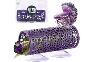 Abizoo Betta Cave - Purple Fish Tunnel with Holes for Small Fish & Shrimp Habitat, Betta Toys Shelter Hideaway, Moss Aquarium Ornament