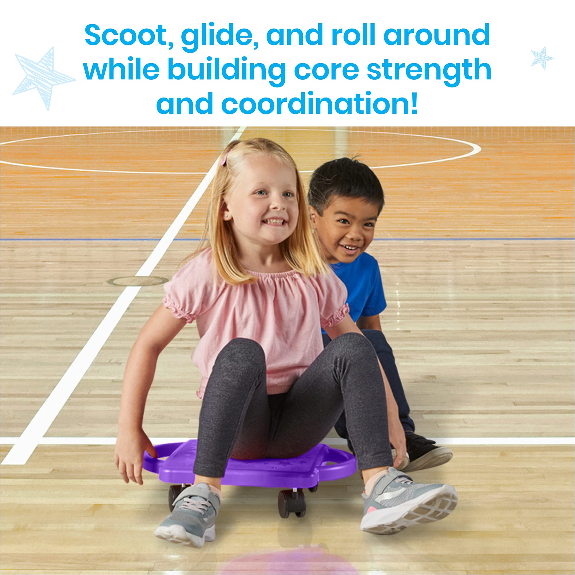 hand2mind Purple Indoor Scooter Board with Safety Handles for Kids Ages 6-12, Plastic Floor Scooter Board with Rollers, Physical Education for Home, Homeschool Supplies (Pack of 1)