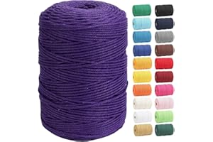 Macrame Cord, DAOFARY 100% Natural Cotton Rope 3mm x 328 Yards 4 Strand Twisted Macrame Rope Cotton Twine String for DIY Crafts Knitting Dream Catcher Plant Hanger Wedding Decor