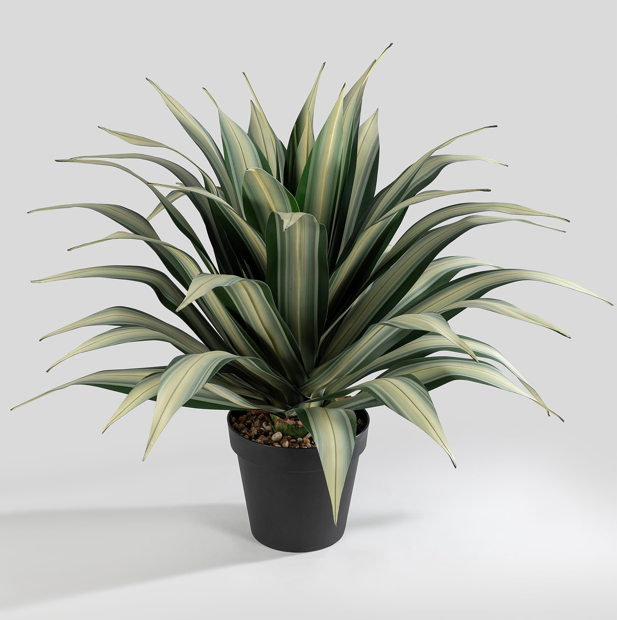 Photo 1 of SUNPRAIRIE Life-Like Extra Large 34 Inch Tall Artificial Agave Plant. Cream Leaves with Textured Dark Green Stripes. UV Resistant Faux Plants. Outdoor and Indoor Large Artificial Plants.