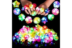 Sauyoza 38 Pack Light Up Rings Christmas Party Favors for Kids 4-8 8-12, Goodie Bags Stuffers Treasure Box Toys for Classroom Prizes, Birthday Glow in The Dark Party Supplies Favors for Kids