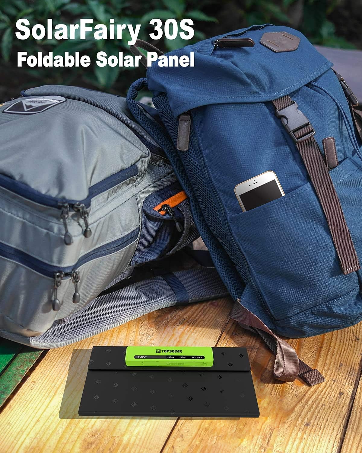 Topsolar SolarFairy 30S Foldable Solar Panel 30W Portable Battery Charger Kit for Cell Phone Power Bank Car Boat RVs Off Grid Charge 12V Batteries & 5V Device: Electronics