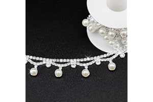 Rytenz 1 Yard Crystal Rhinestone Trim Close Chain, Ideal for Wedding Party Clothing, Blue Diamond Rhinestone Banding Applique for DIY Decoration and Embellishments(Style-019), DC-1Y-ML