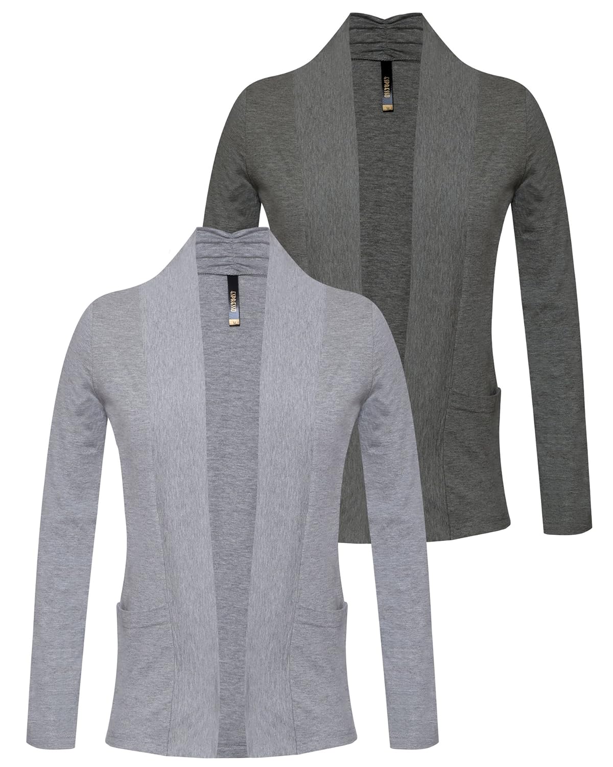 espresso women's full sleeve front open viscose shrug/cardigan with pocket - pack of 2