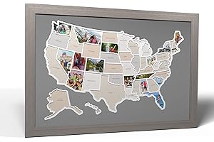 Thunder Bunny Labs 50 States USA Photo Map - Frame Optional - Made in America (Driftwood, Grey Frame)
