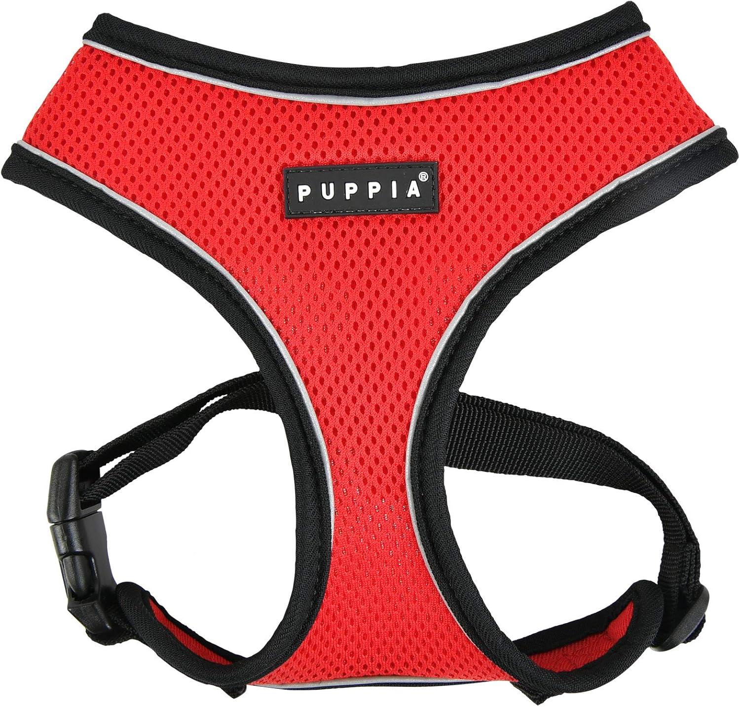 Puppia Dog Harness, Classic Style, Red, M, Reflective Safety Bands
