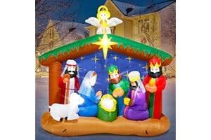 MELISHEER 8FT Christmas Inflatables Nativity Scene, Blow Up Christmas Nativity Scene, LED Lighted The Birth of Jesus Scene Inflatables Decor, Christmas Outdoor Inflatable Decor for Xmas Yard Lawn Patio