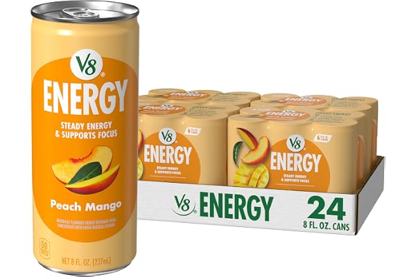 V8 Energy Peach Mango Energy Drink, 8 fl oz Can (24 Pack)