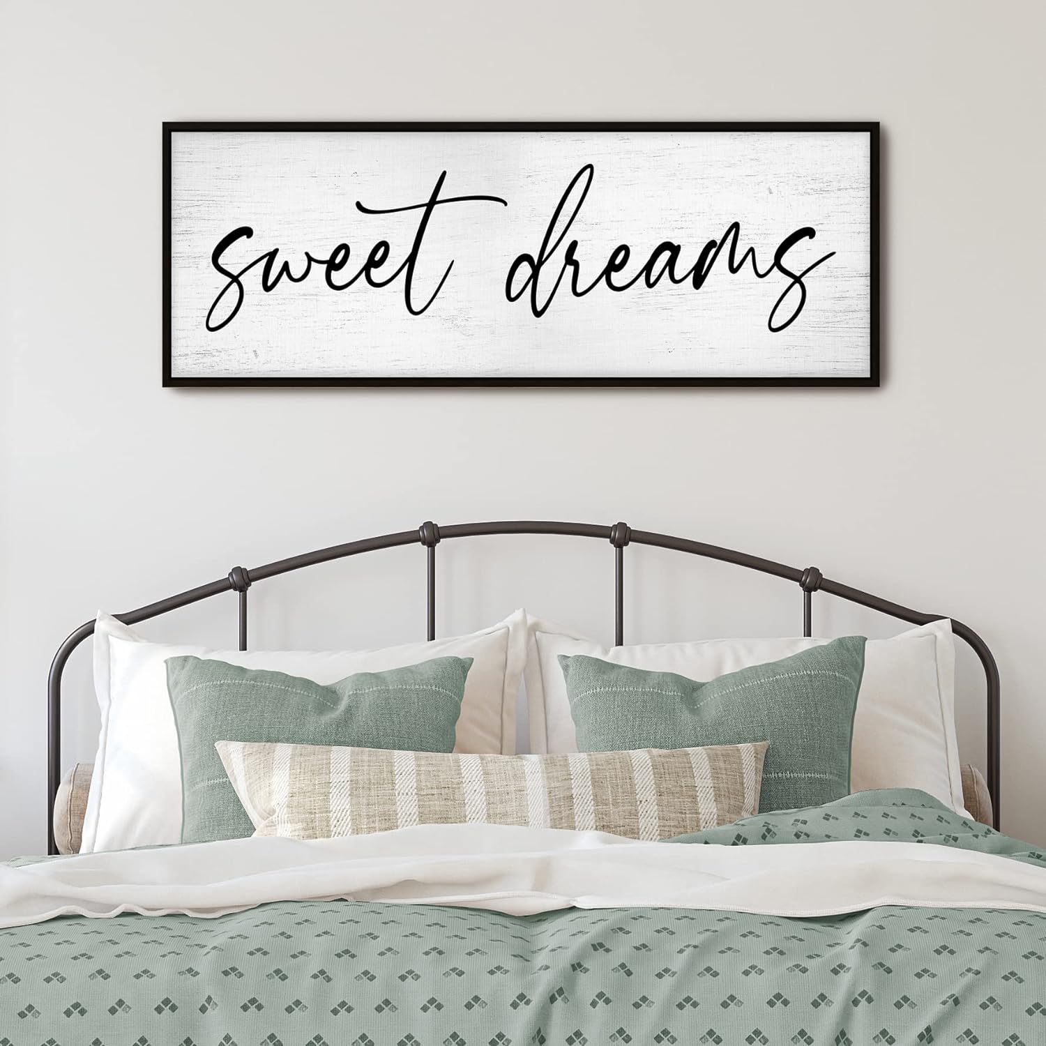 Wall Décor - GraceView Sweet Dreams Wall Décor for Bedroom - 42”X15”, Framed, Above Bed Aesthetic And Minimalist Wall Art Canvas (Black)