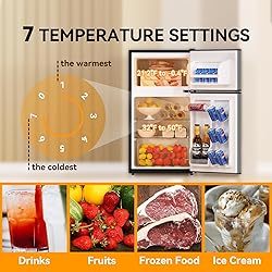 Frestec Mini Fridge with Freezer 3.2 Cu.Ft. 2 Door