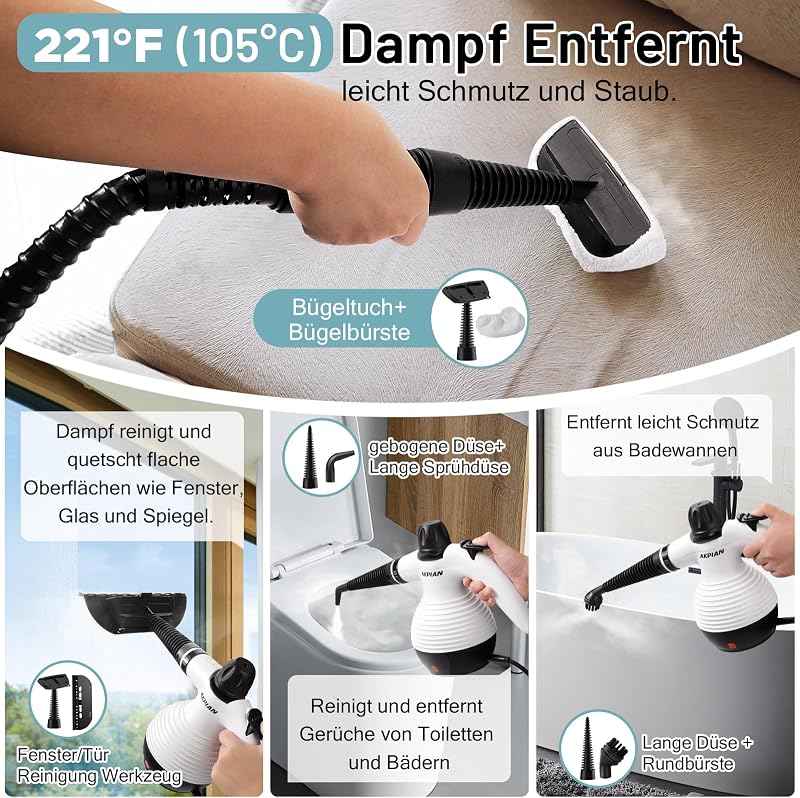 Dampfreiniger Handgerät, Steam Cleaner mit 10 Zubehör