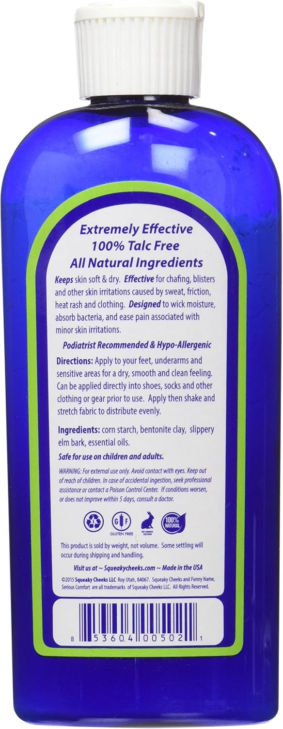 Natural Foot Powder - Shoe Deodorizer That Will Prevent Blisters, Chafing, Rash, and Foot Odor, and Will Keep Shoes Smelling Fresh For Up To Six Months - Squeaky Cheeks Foot and Body Powder: Sports & Outdoors