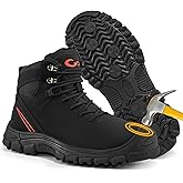 FUDYNMALC Mens Steel Toe Boots: Slip Resistant Puncture Safety Work Shoes Waterproof Comfortable for Industrial Construction