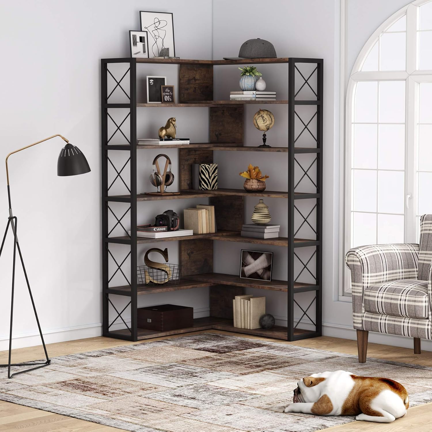 Tribesigns 6Shelf Corner Bookcase, Vintage Industrial Corner Bookshelf 2 Colors eBay