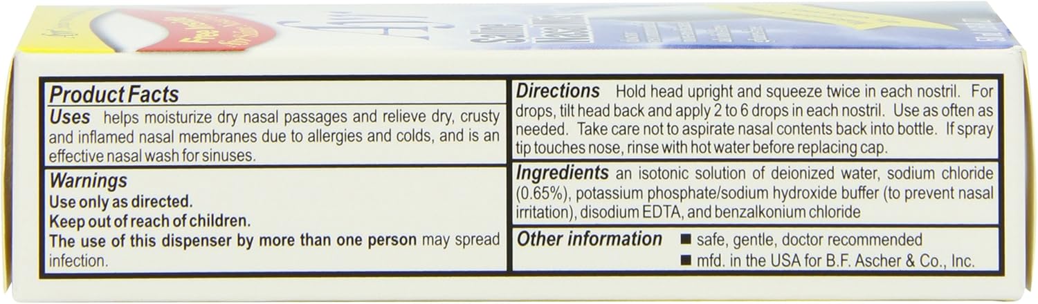 Ayr Saline Nasal Mist, 1.69-Ounce Spray Bottles (Pack of 6): Health & Personal Care